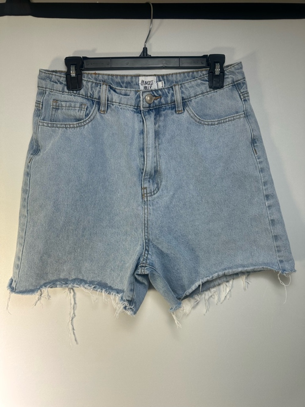Princess Polly Light Blue High-Rise Frayed Denim Shorts